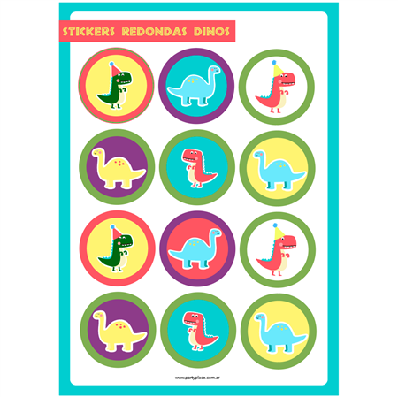 Stickers plancha baby Dino redondas 12s 1u